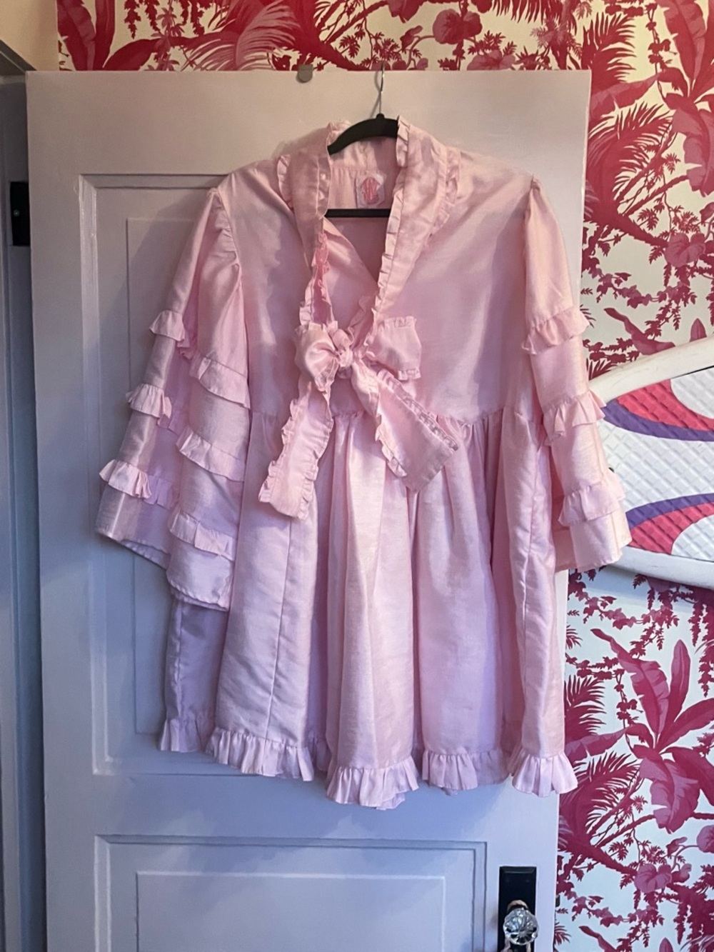 Ruffled Bow-Front Mini Dress in Soft Pink